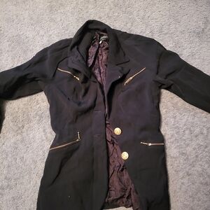 Black Women's Blazer with Gold Buttons and Zipper Accents